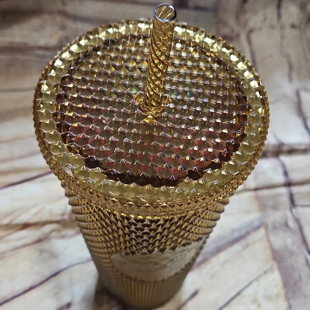 Disney World Parks Starbucks 50th Anniversary Metallic Gold Studded 20oz Tumbler